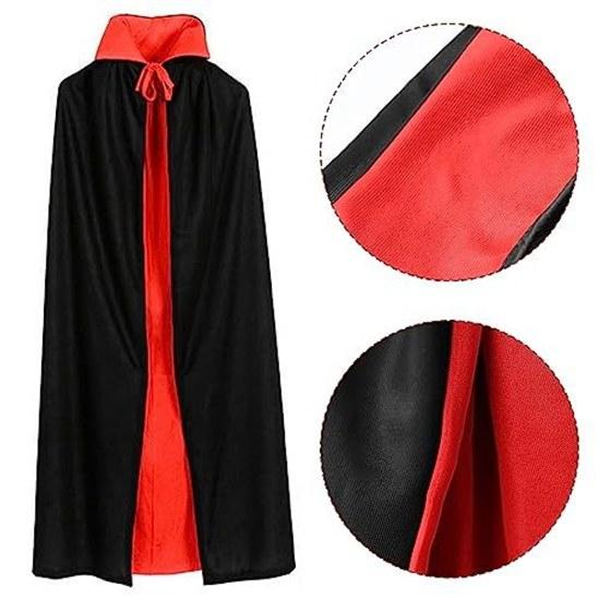 Formemory Umhang Halloween Cosplay Kostüm Vampir Set Sensenmann Sense Rot Schwarz Stehkragen Mit Kapuze Wendbar Zubehör Zauberer Hexe Sensenmann