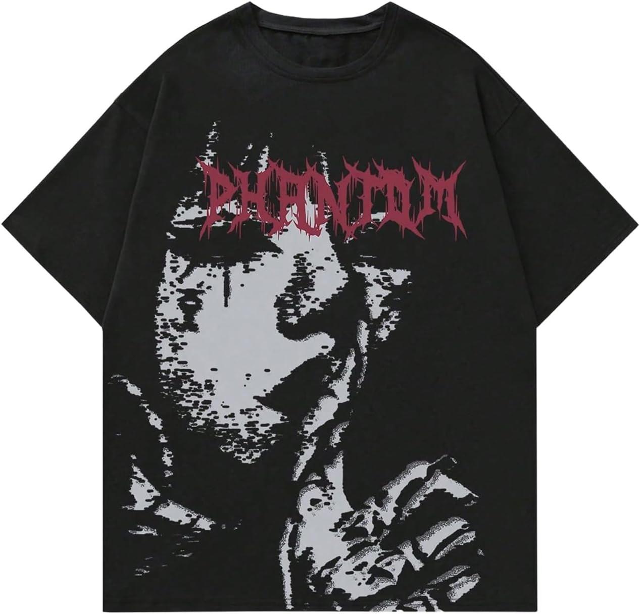 Verdusa Men s Silhouette Figure Print Punk T Shirts Vintage High Street Tees S