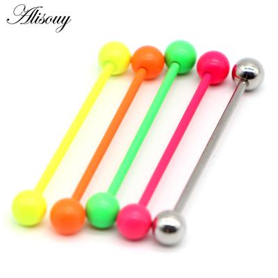 Alisouy 1Pc 1.6x38x6mm 14G 316L Stainless Steel Long Industrial Barbell Lovely Sweet Neon Candy Color Ear Piercing Body Jewelry