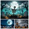 Halloween Full Moon Suburbs Cemetery Backdrop Scary Skull Castle Pumpkin Lantern Family Festival Party Decor Photo Background