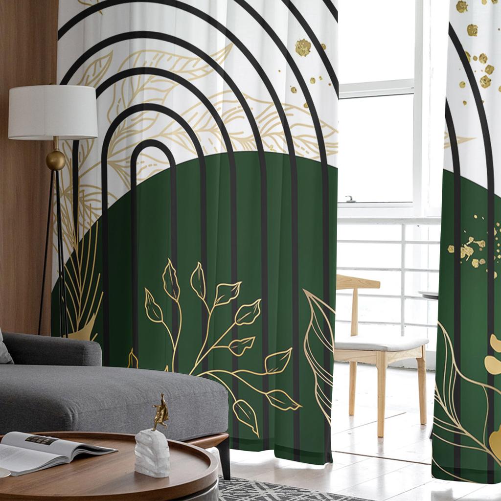 Bohemian Abstract Style Leaf Plant Bedroom Curtains Tulle Sheer Curtain Living Room Home Decor Voile Drapes