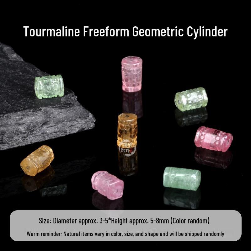 Multi-Color Tourmaline Greek Key Cylindrical Beads with Bracelet String