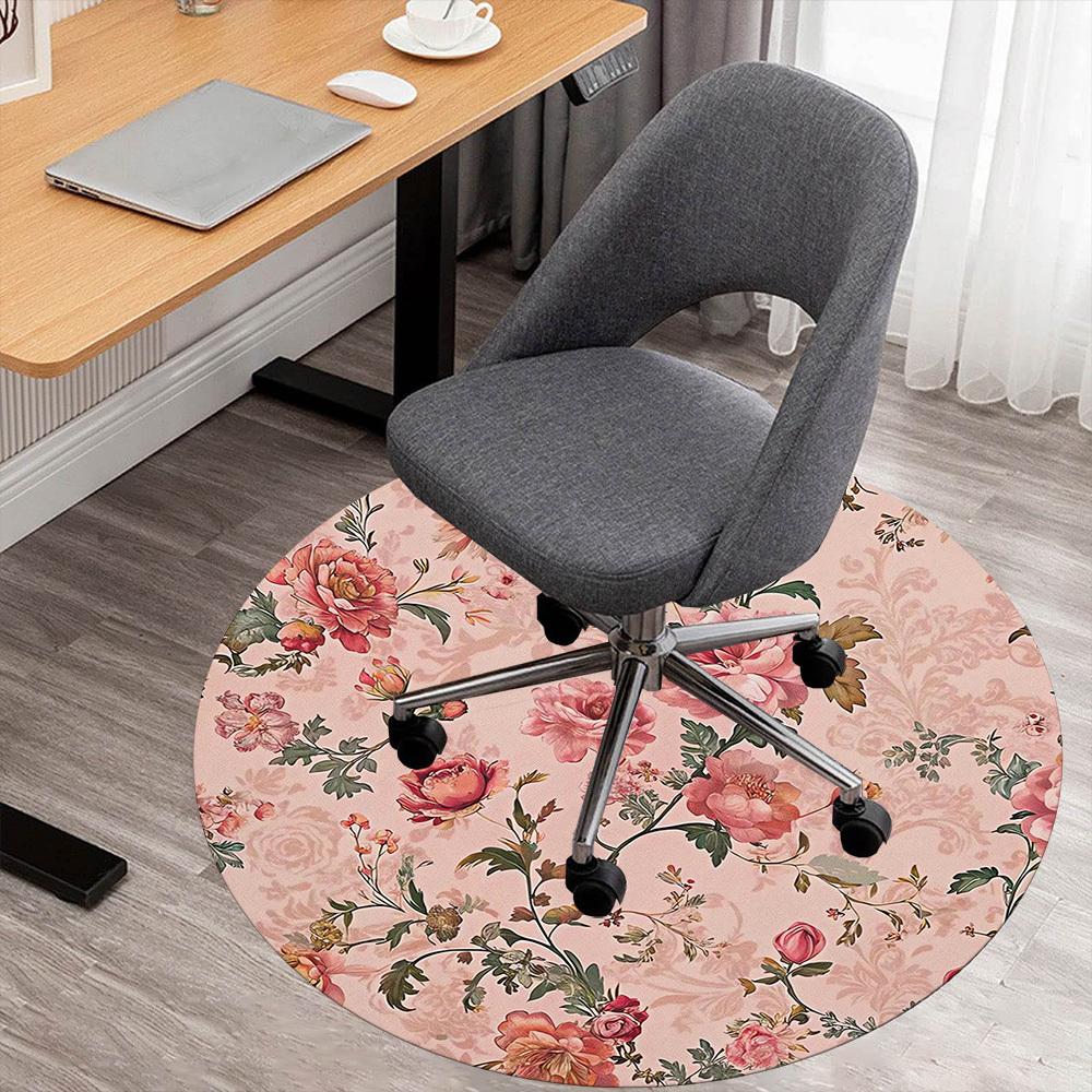 

1pc Floral Pattern Roses Round Chair mat Area Rug - Non-Slip, Floor Mat for Office, Bedroom, and Indoor Decor c1118171 80cm by 80cm