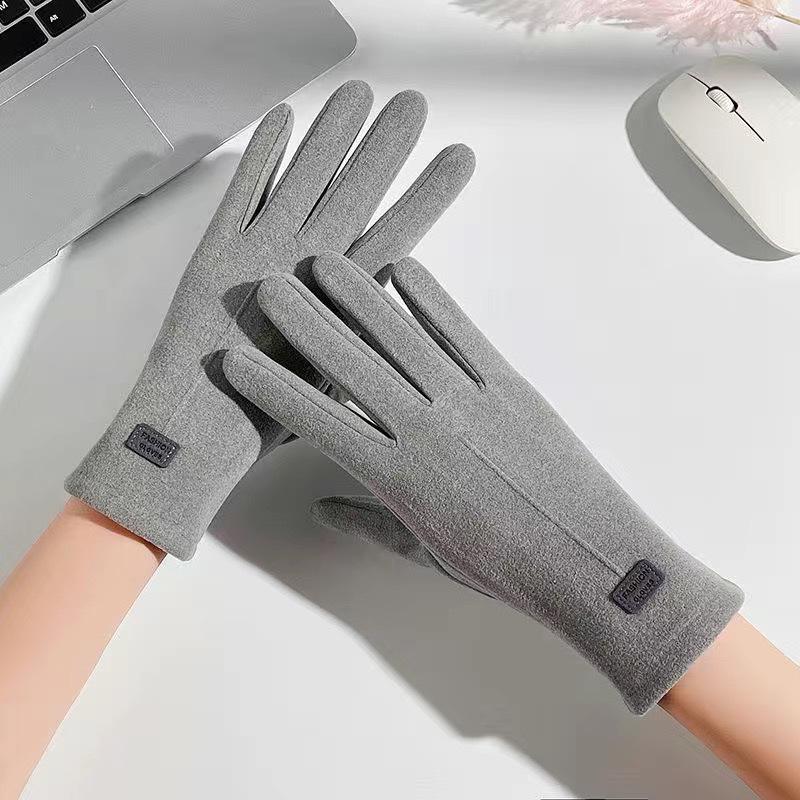 Gloves women's autumn and winter fleece thickened warmth and cold-proof German velvet outdoor cycling high elasticity free size autumn