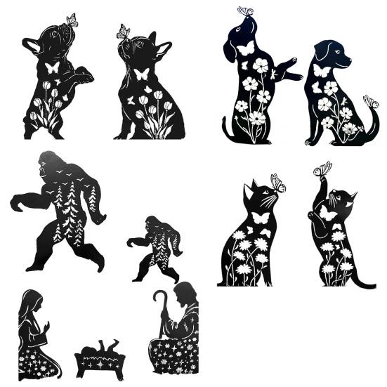 Halloween Metal Garden Stake Black Sasquatch Cat Dog Patio Yard Sign Outdoor Silhouette Statue for Garden Yard Patio Lawn Decor