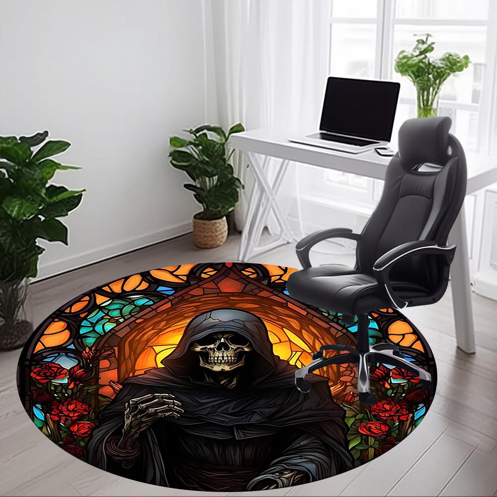 1pc Stained Glass Reaper Chair Carpet for Office Non-Slip, Machine Washable Rug for Office, Room - Holiday Decor, Machine Made yy251016124