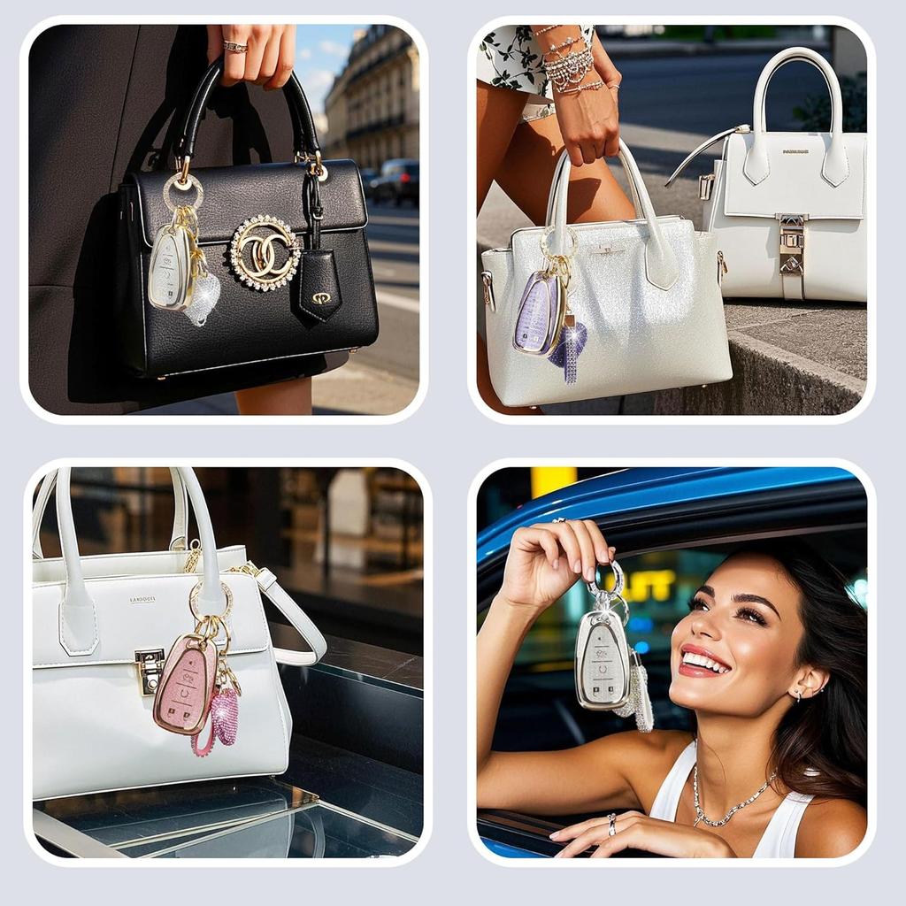 Key Fob Cover With Diamond Keychain Fit For Toyota Car Key Holder Compatible With Camry 2025, Venza -2024, RAV4 Prime, Land Cruiser, Fortuner, Grand