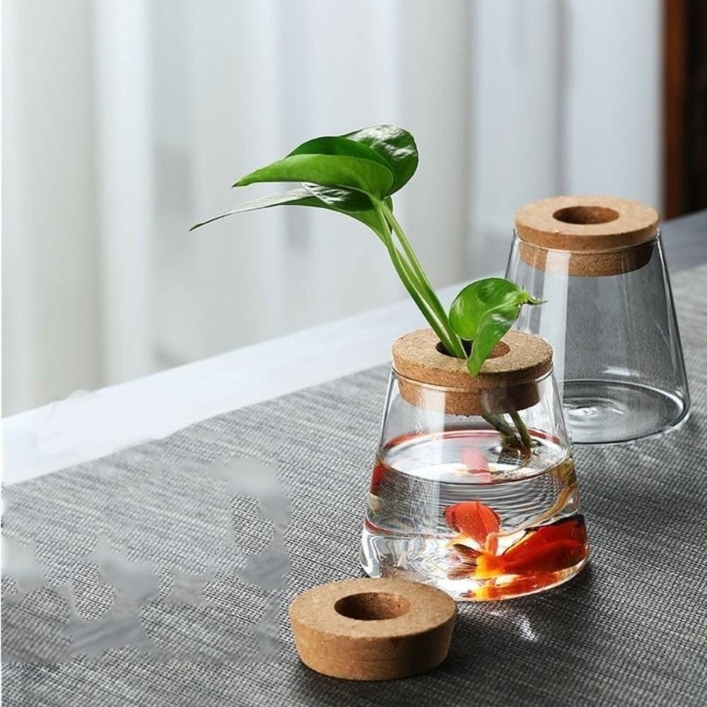 Thick Vase Rack Wooden Base Water Cultivation Vase Modern Style Glass Planter  Office Decoration