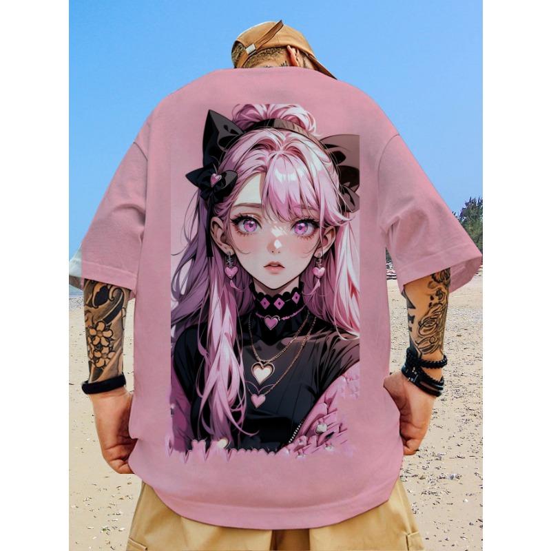Nova camiseta casual masculina com estampa de beleza bidimensional impressa em 3D, manga curta, moda de rua, estampa de anime, top de gola redonda