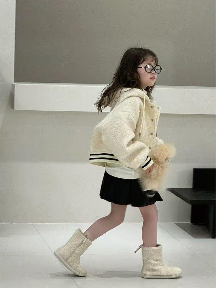 2025 Girls' Korean Hooded Lambswool Baseball Jacket: Stylish Academy Style for Autumn/Winter