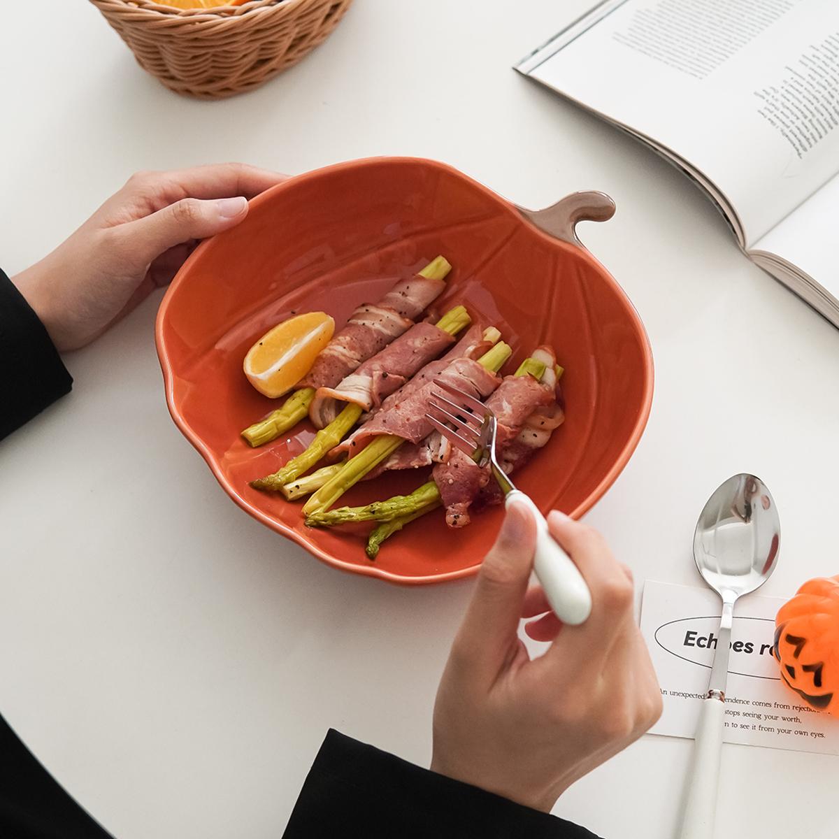 1Pc Halloween Pumpkin-Shaped Ceramic Dinner Plate, Creatively Designed Pumpkin Plate, Exquisite and Aesthetically Pleasing Household Plate оранжевый