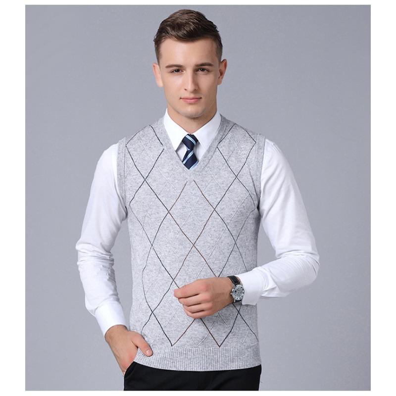 Men S Sleeveless V Neck Plaid Knit Vest Pullover Casual Top