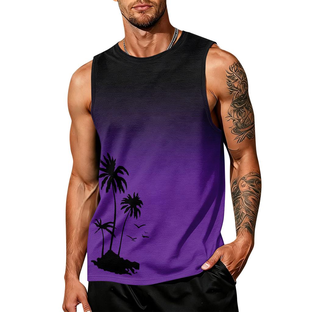 Men's Sleeveless Tank Top Casual Summer Muscle Shirt Hawaiian Print Lightweight Athletic Vest for Outdoor Sports Gym Workout