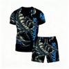 Europa und Amerika Tier Skorpion Muster Outdoor Straße Herren T-Shirt und Shorts 2-teiliges Set Sommer Freizeit Outfit Herren und Damen Sport Set