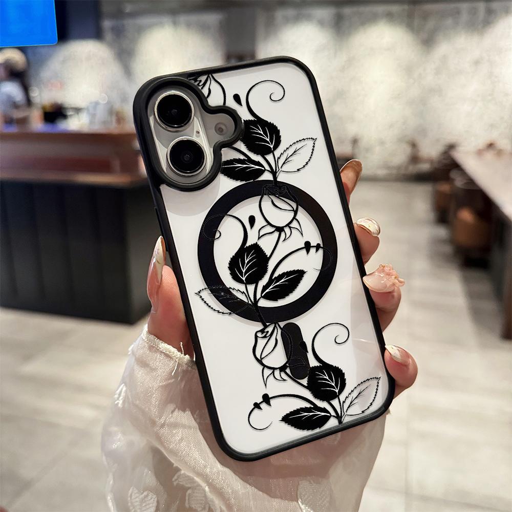 

Black Rose Magsafe Magnetic Phone Case For IPhone 17 Air 16 Pro Max 15 14 Plus 13 12 11 Shockproof Cover Case Funda Bumber iphone 12 Pro