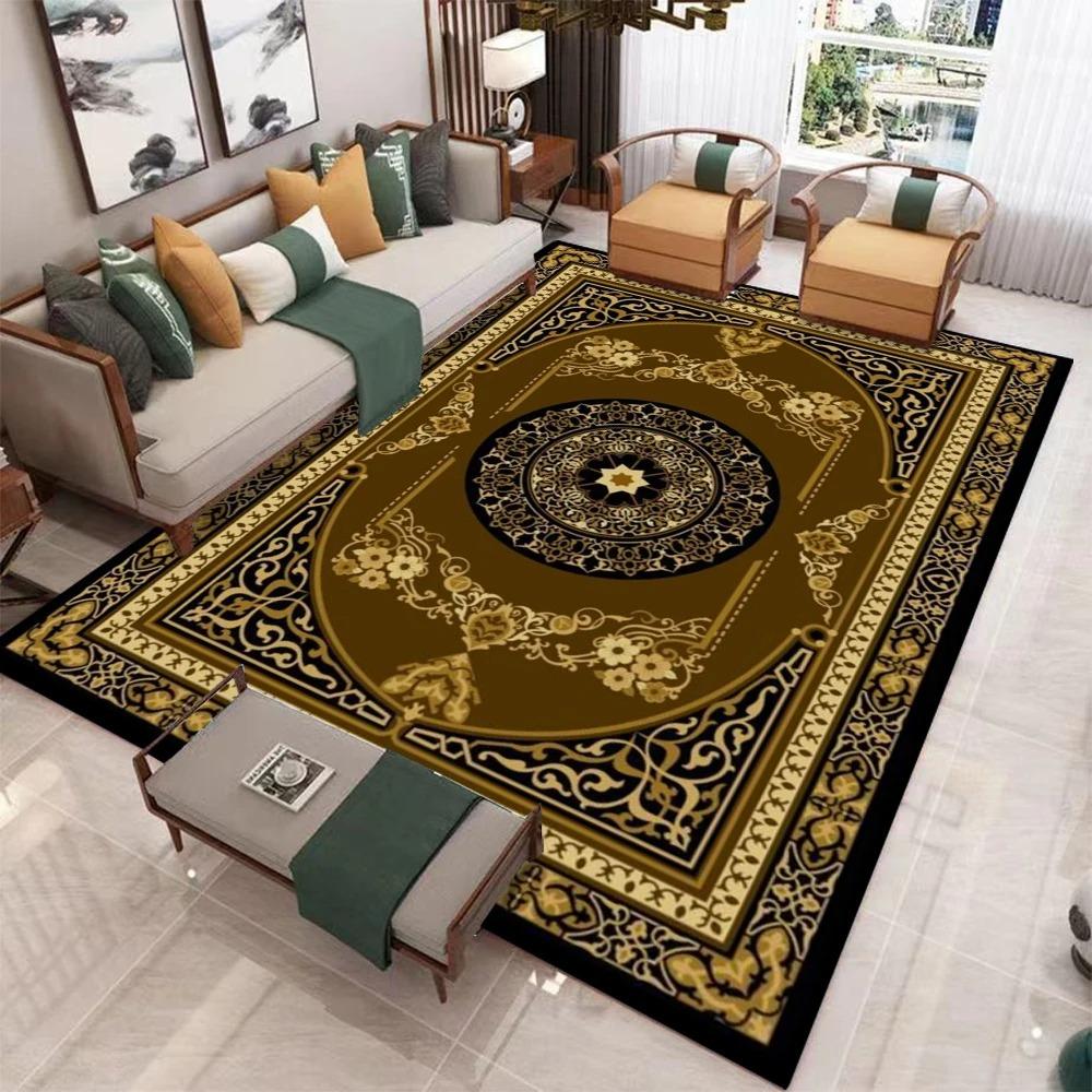 Röd Guld Svart Traditionell Persisk Matta Slitstark Golvmatta för Vardagsrum Sovrum Klassisk Lyx Heminredning Matta