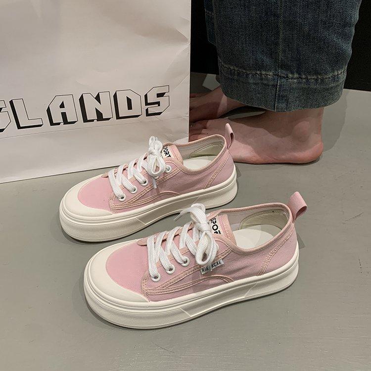 Platform canvas shoes spring new versatile height increase casual sports board shoes breathable white shoes biscuit shoes women