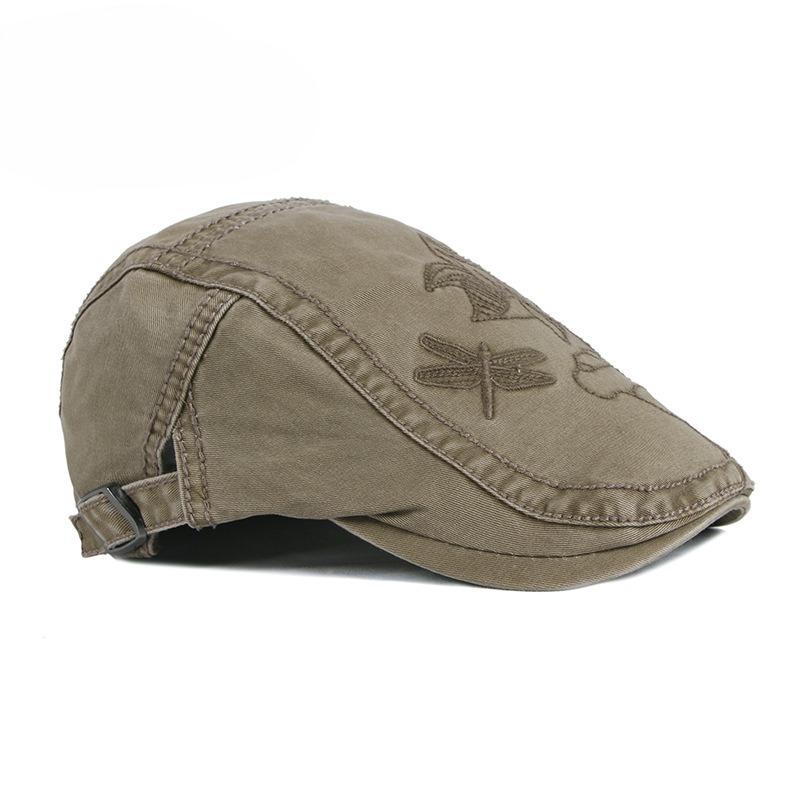 Chinese Style Floral Embroidery Beret for Men Women Washed Cotton Retro Flat Cap British Vintage Newsboy Hat Sun Protection Outdoor Cabbie Cap
