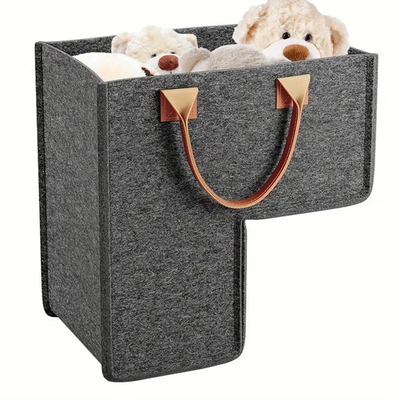 Felt Stair Storage Basket Folding Stairs Laundry Basket Staircase Basket Home Organizer Stair Storage Box with PU Leather Handle