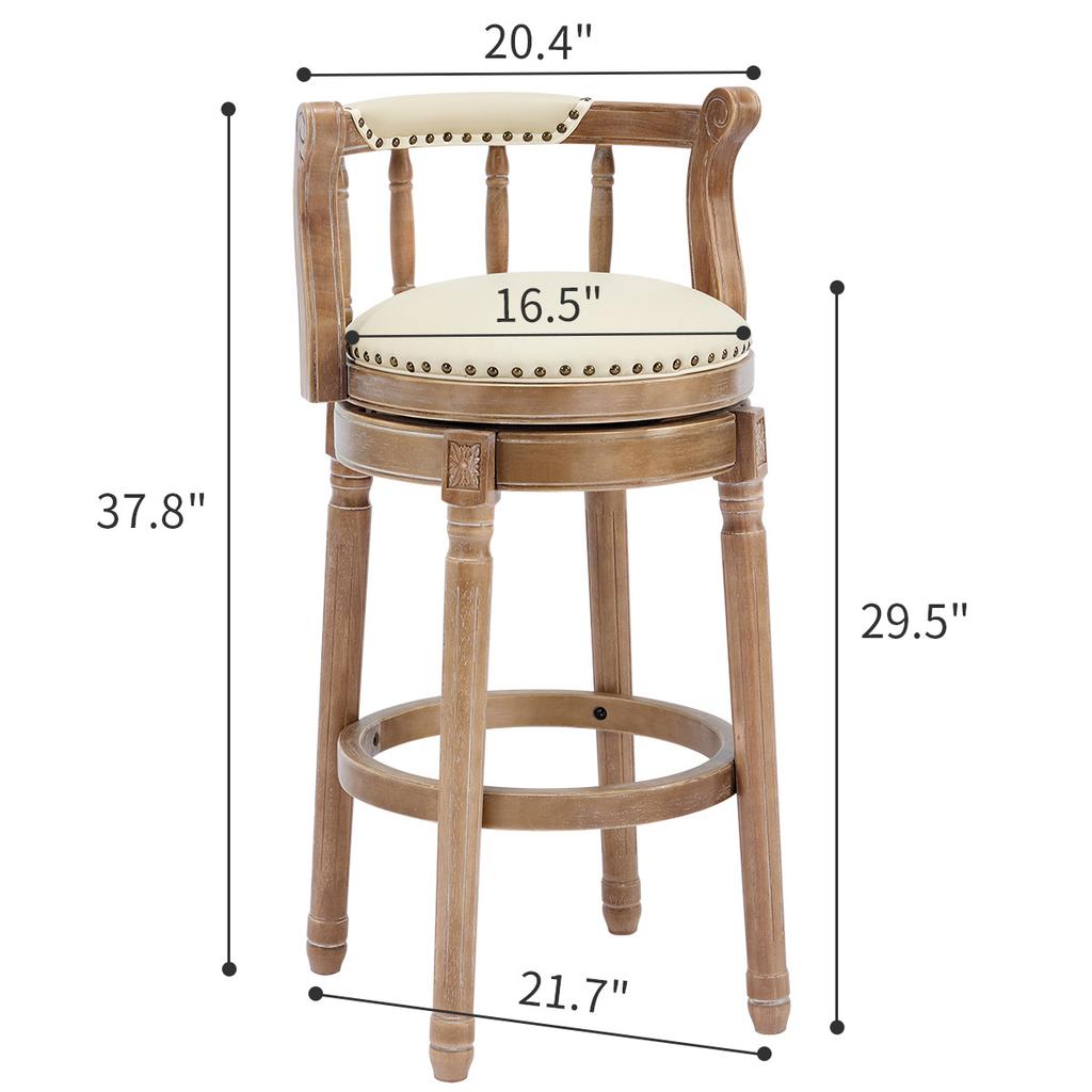 Cow Top Leather Wooden Bar Stools, 360 Degree Swivel Bar Chair with Backs, Bar Height Counter Height Barstools for Home Kitchen Dining Room