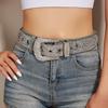 Y2K Rhinestone Waistband Solid Color Women PU Belt Vintage Shiny Wide Belt  Festive Gift