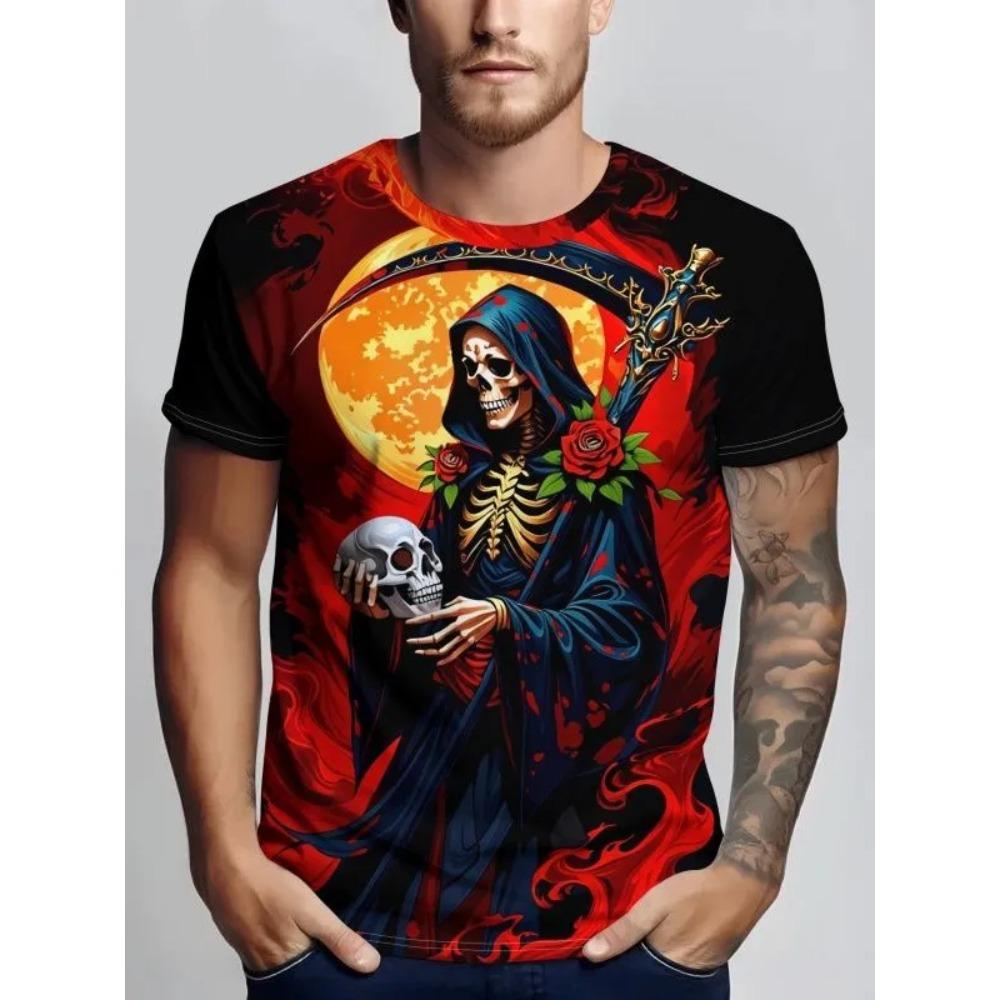 Summer Fashion Comfortable Loose Large T-shirt Portrait 3D Printed Casual Breathable Sports Versatile Round Neck Short Sleeved Men's T-shirt