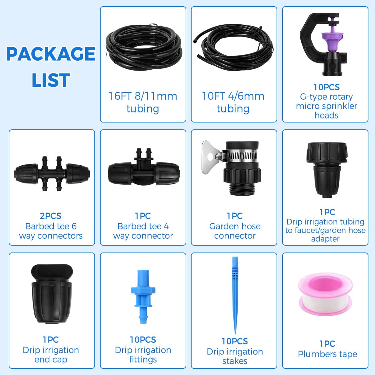 

25m-8m Micro Drip Irrigation Kit with 4/6 Split to 8/12 Connector Rotary Scattering Nozzle,Thread - Automatic Watering System