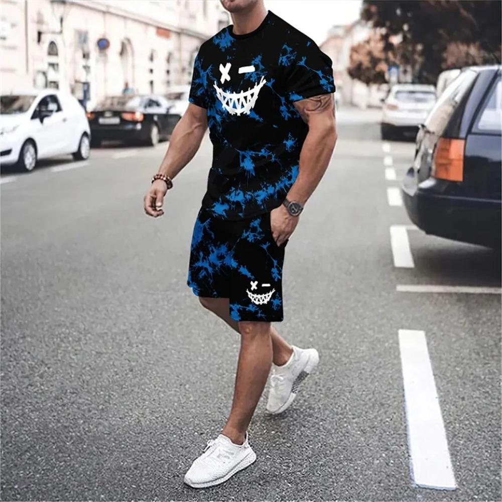 3D Demon Face Print Men Short Sleeve T-Shirt Shorts Two Piece Sets Hip Hop Trend Harajuku Streetwear Summer Casual Outfit