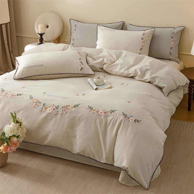 Light Luxury High-End Bed, Cotton Cotton And Linen Embroidered Quilt Cover, Pure Cotton Quilt Cover, Bed Sheet, Mattress, Bedding 4