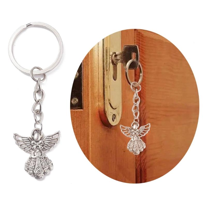Stylish Guardian Angel Keychain Silver Metal Pendant Keyring Good Luck Charm Key Chain Cellphone Strap for Drivers