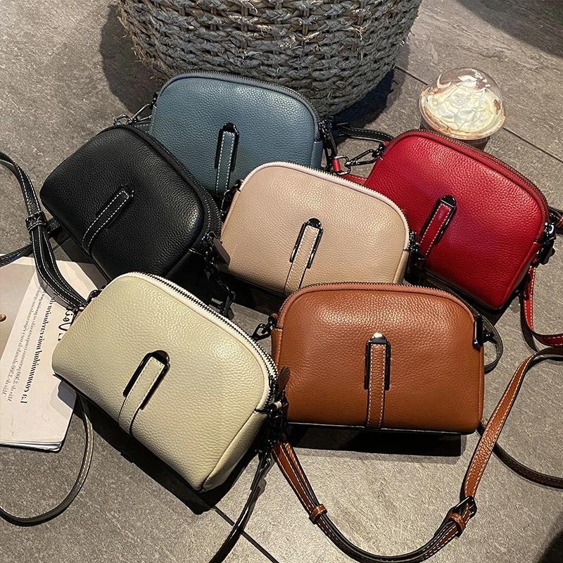 Genuine Cowhide Leather Crossbody Small Bag for Women - Compact Phe Purse, Adjustable Shoulder Strap, Summer Lightweight Bag
