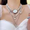 Fashion Multi-Layer Pearl Cross Watch Necklace Women's Tassel Rhinestone Personalized Retro Necklace Trendy Jewelry Accessories
