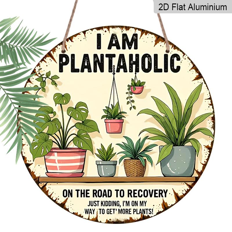 

2D Flat - Decor Plaques - a Humorous Gift for Plant Enthusiasts - I Am a Plant Addict, on The Road to Recovery Aluminum Round Wall Decor - Perfect 7.87*7.87in