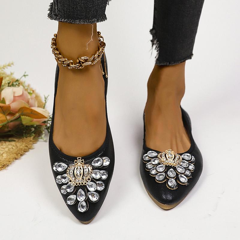 

Женские туфли-лоферы на плоской подошве с острым носком и кристаллами, тренд 2025 года, сексуальные новые роскошные туфли из неглубокой кожи, элегантные дизайнерские туфли Mujer Zapatos 43 чёрный