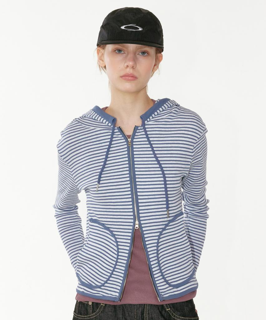Noi1806 Striped Zip-Up Hoodie (Navy)