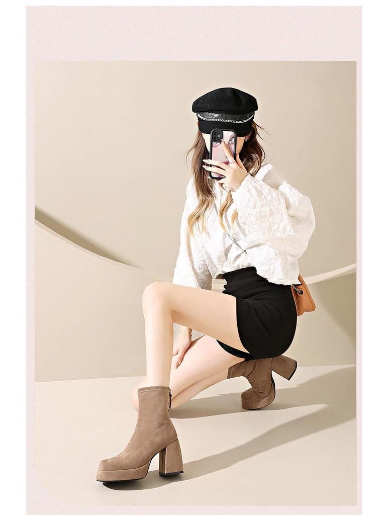 Autumn/Winter Chunky Heel Martin Boots: 2025 Waterproof Platform, Slim, Versatile British Style for Petite, Thick Sole Design