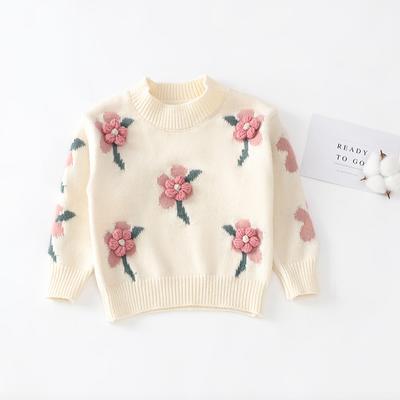Children's Clothing Autumn Winter Girl Cute Little Flower Baby Knitted Pullover Children's Sweater Base Shirt