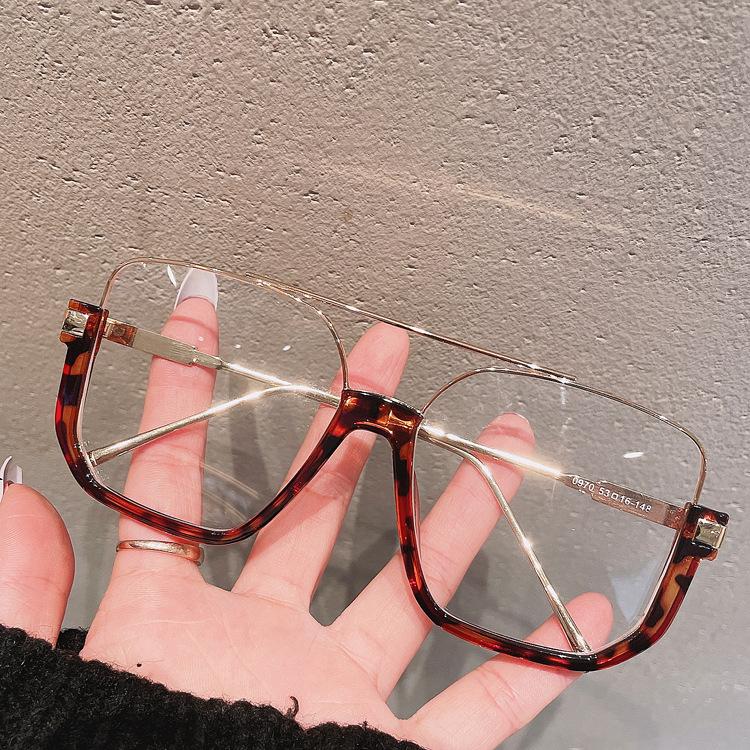 Retro Oversized Square Semi-Metal Transparent Glasses Frame For Women Anti-Blu-Ray Double Bridges Glasses Woman Optical