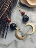 Agate And Copper Bead Crescent Star Earrings, Suitable For Women To Wear, For Casual Outfits, And As Party Decorations.