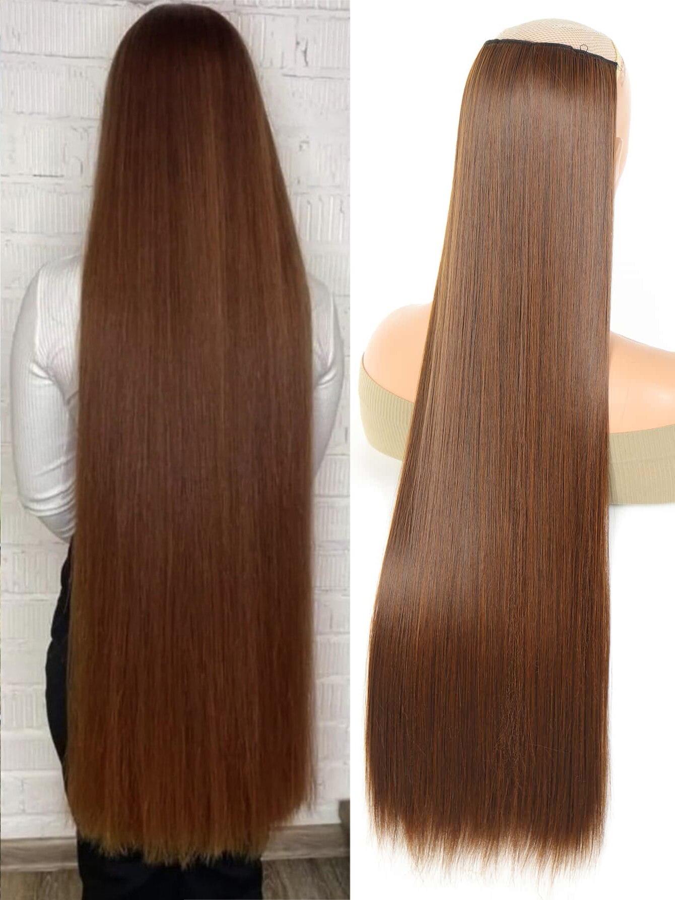 

Aosiwig Synthetic Super Long Straight 100cm 5 Clip In Hair Extension Natural Hair Black Blonde Fake False Hairpiece для жінок 24inches-60cm