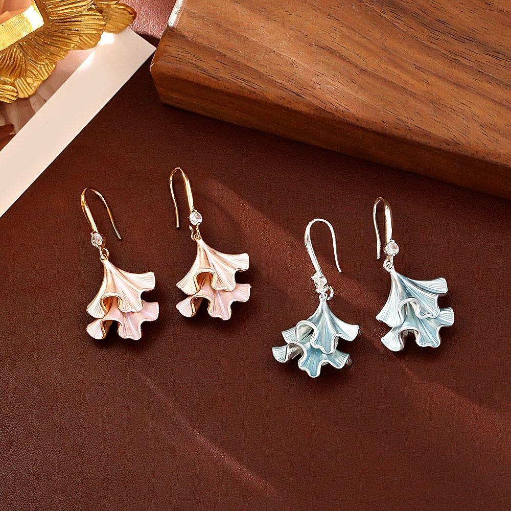 Double-layer Ginkgo Earrings Retro Sweet Earrings Jewelry Fashion Ginkgo Ear Pendant Festival