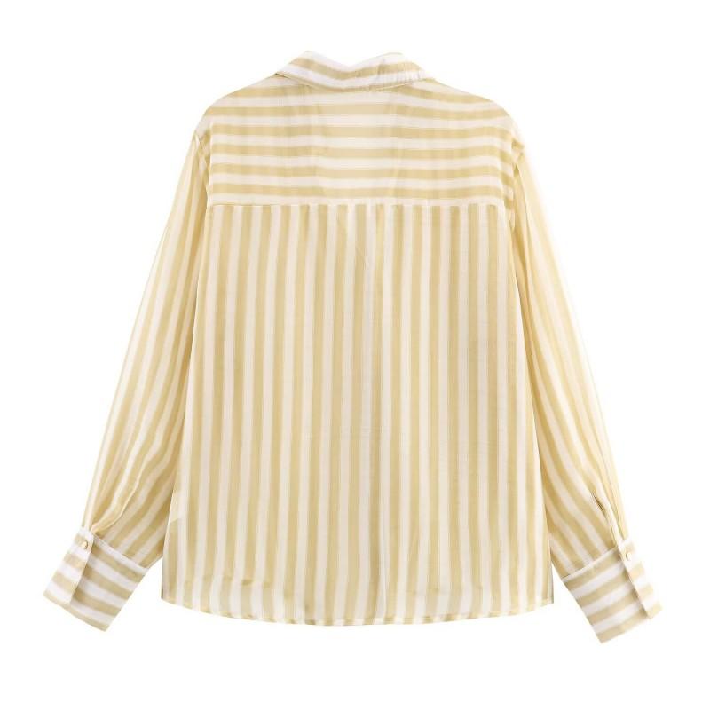 Womens Casual Loose Fit Striped Long Sleeve Button-Down Shirt With Turn-Down Collar Office Daily Wear