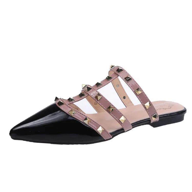 Office Ladies Summer Autumn Large Size Non-slip Baotou Slippers Women's Spring Solid Color Low Heel Rhinestones Single Shoes