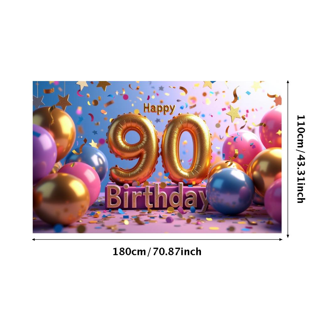 90. Geburtstag Banner Goldener Ballon Happy Birthday Party Dekoration Kulisse Jubiläumsfeier Fotografie Hintergrund Requisite