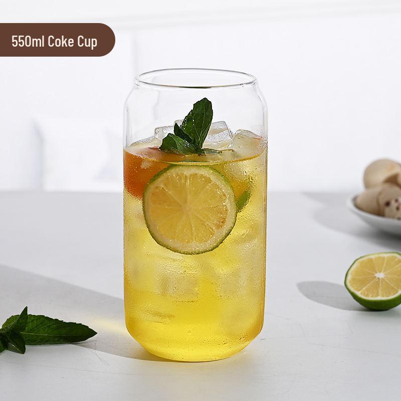 Taza creativa de vidrio de borosilicato para lata de refresco con tapa