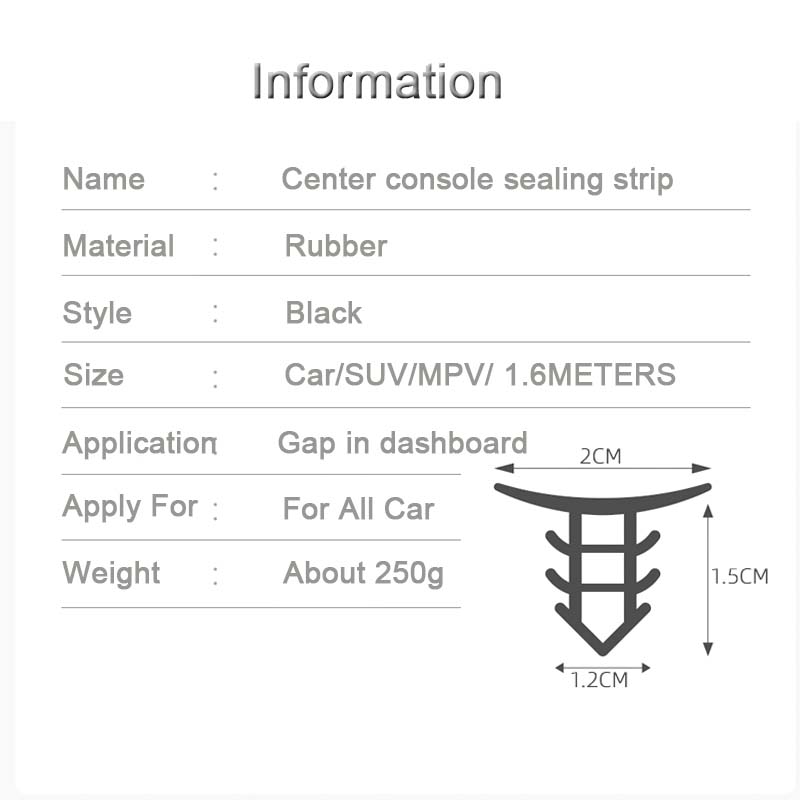 Striscia Sigillante Cruscotto Auto 1,6 m Insonorizzata Universale Adesivo Auto Guarnizione in Gomma Isolamento Acustico per Guarnizione Meteo Accessori Auto