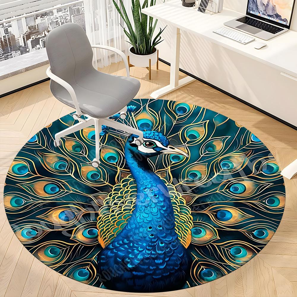 1pc Peacock Feather Office Round Area Rug, Under Office Chairs Bedroom Living Room Home Decor, Room Deco