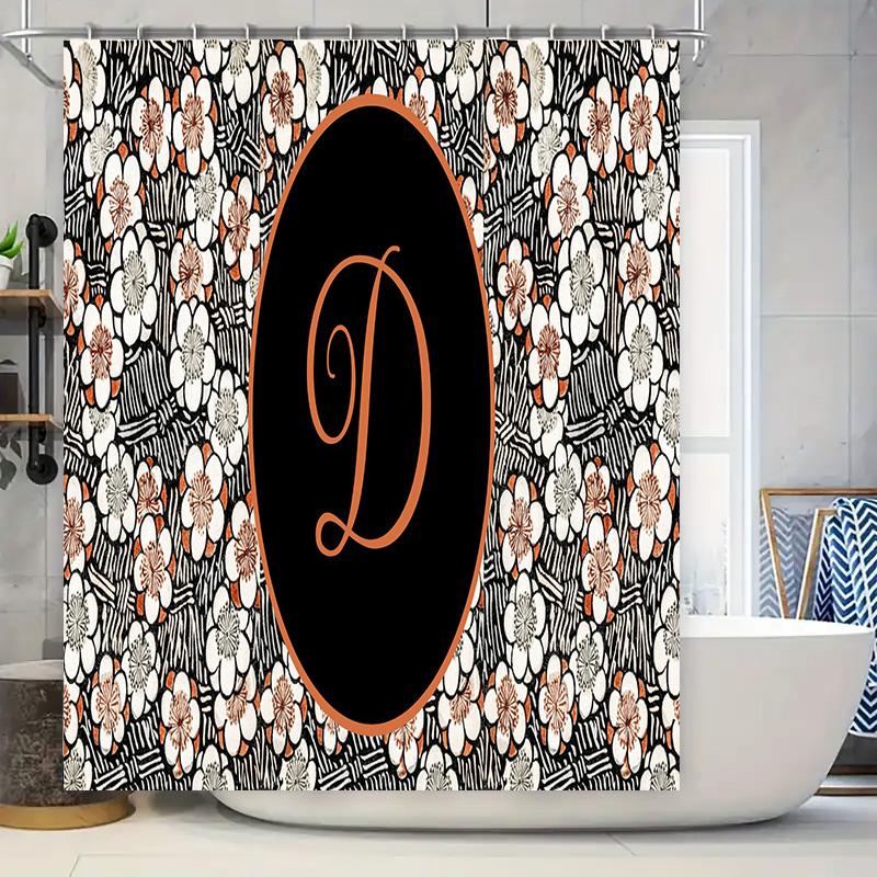 

Modern Flower Print Black Bath Mat Shower Curtain Set Decorative Home Bathroom Accessories D Letter Monogram Customizable Size O W60H190(CM)-1 Pcs