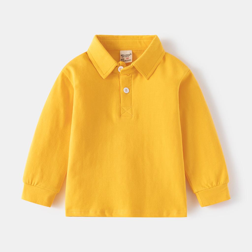 Boys Long Sleeve Polo Shirt Cotton Casual Collared T Shirt Spring Autumn Top for Kids