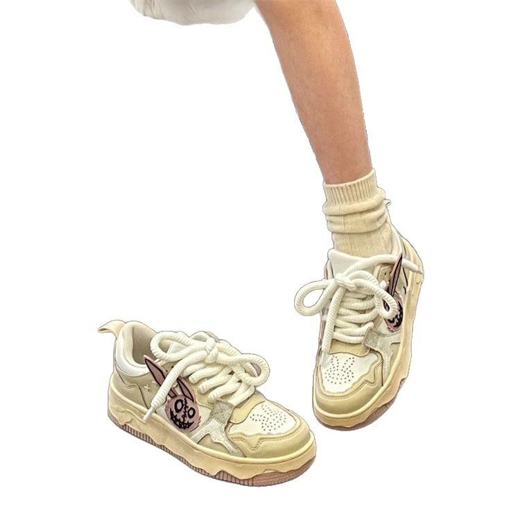 Cute Rabbit Little White Shoes Women's 2025 New Autumn Ins Tide Student Thick-soled Hundred U with Niche Design Board Shoes
